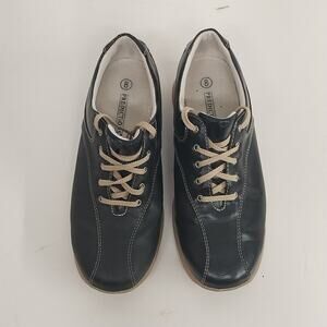 Predictions Black Leather Sneakers Womens Size 8 Beige Lace Casual Shoes Lines